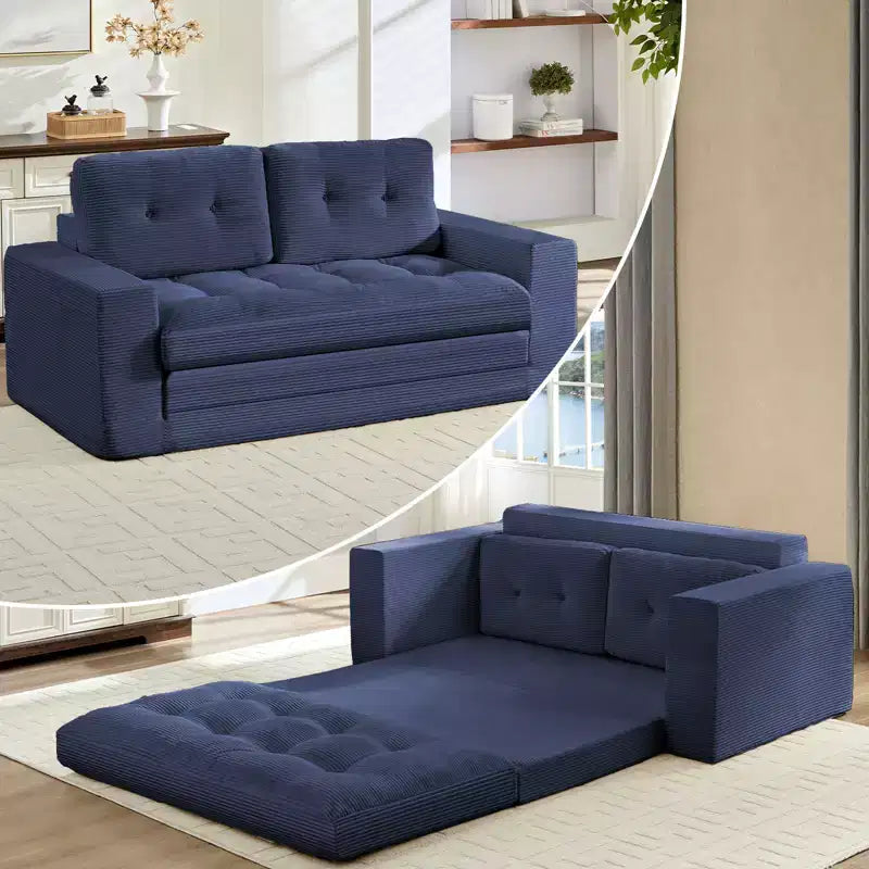 Mjkone 71' 2-in-1-Schlafsofa, umwandelbar, Cordstoff, klappbar, mit Knopfheftung, Zweisitzer-Schlafsofa, platzsparend
