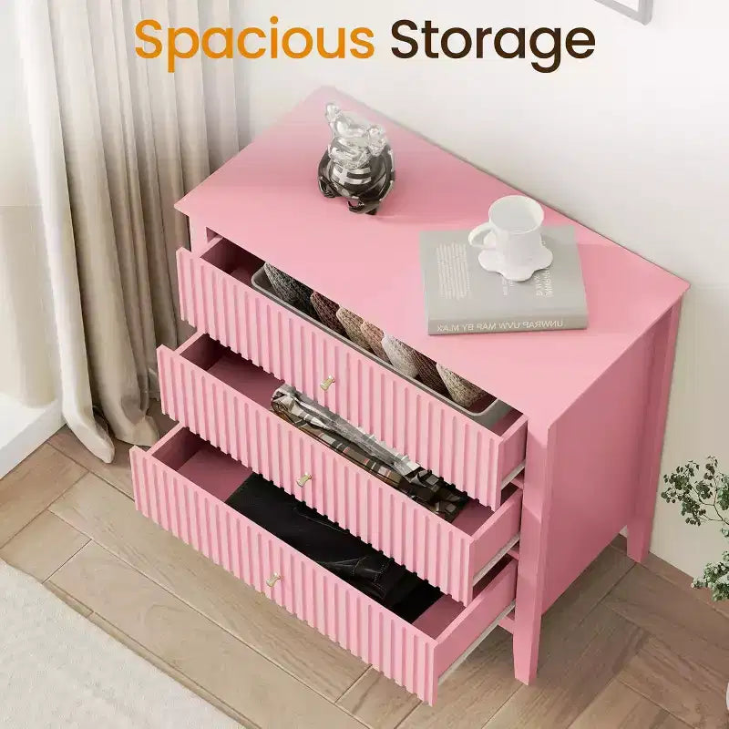 Heynemo Kommode mit 3 Schubladen, lackierter, 30 Zoll hoher Nachttisch aus Holz mit Stauraum, breite moderne Kommode mit kugelgelagerten Schienen