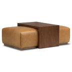 Pouf Jarmo Poly & Bark avec tablette en noyer réglable - cuir italien véritable pleine fleur