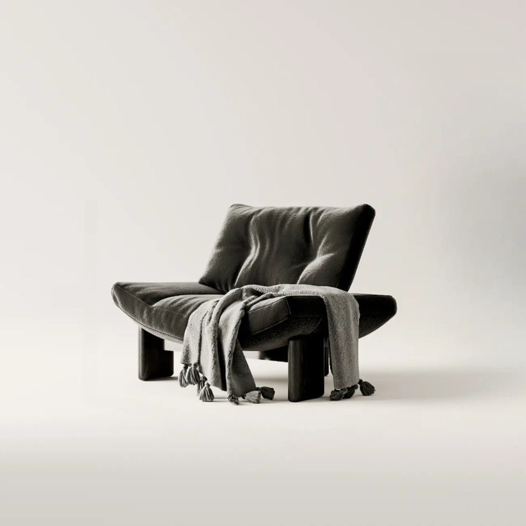 Fauteuil d'appoint contemporain noir en chenille capitonnée sans accoudoirs