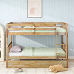 Twin Over Twin Modern Wood Bunk Bed with Trundle, Convertible into 2 Beds