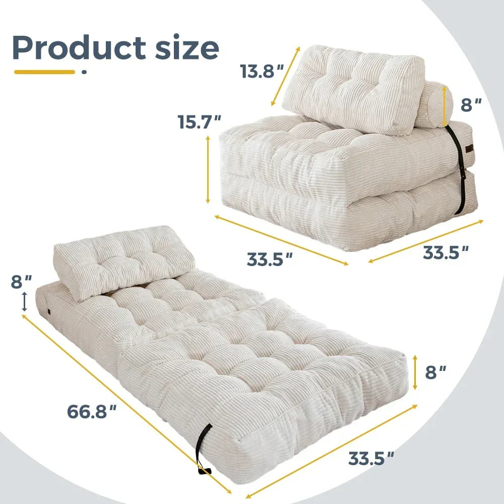Sofá-cama dobrável de bombazina de 8 lugares, individual