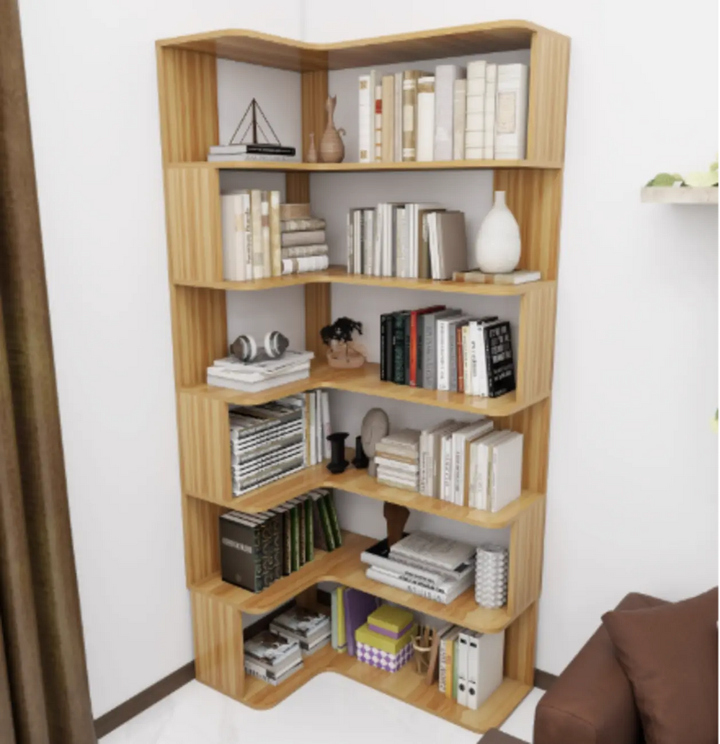 Libreria angolare in legno ingegnerizzato con 6 ripiani