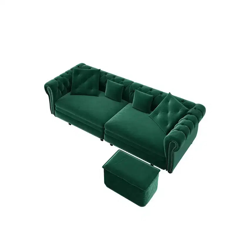 Whisen Schlafsofa aus Samt, 3-in-1, King Size, ausziehbar und umwandelbar, mit beweglichem Ottomanen, gestepptes Design
