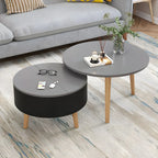 Moderne ronde houten salontafel in zwart-wit met opbergruimte