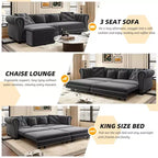 Whisen Schlafsofa aus Samt, 3-in-1, King Size, ausziehbar und umwandelbar, mit beweglichem Ottomanen, gestepptes Design