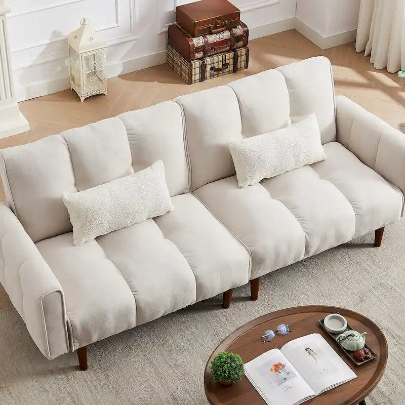Rozkładana sofa futon z regulowanymi pozycjami i drewnianymi nogami