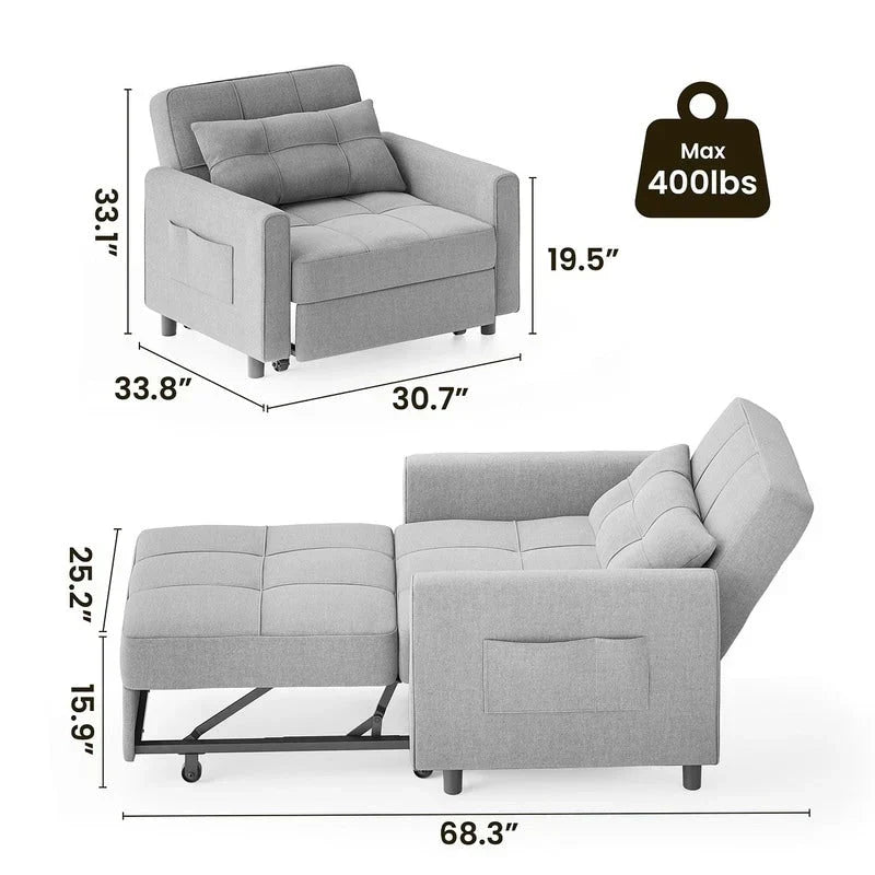 Sofá-cama ajustável 3 em 1, sofá-cadeirão extensível, cama dobrável convertível para sala de estar