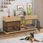 82 Hundebox-Möbel für zwei Hunde, große Hundehütte für den Innenbereich, robuste Hundebox aus Holz mit 4 Schubladen und Regalen, als TV-Ständer