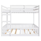 Letto a castello in legno a due piazze con scala e sponde di protezione, letto a castello basso a due piazze con supporto a doghe
