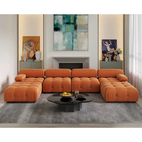 138 umwandelbares modulares Ecksofa, U-förmiges minimalistisches Samtsofa