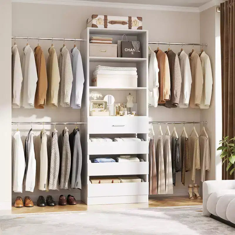 Besiost-Schrankorganisationssystem aus Holz, 4-9 Ft, mit 4 Schubladen, 4 Kleiderstangen und Regaltürmen