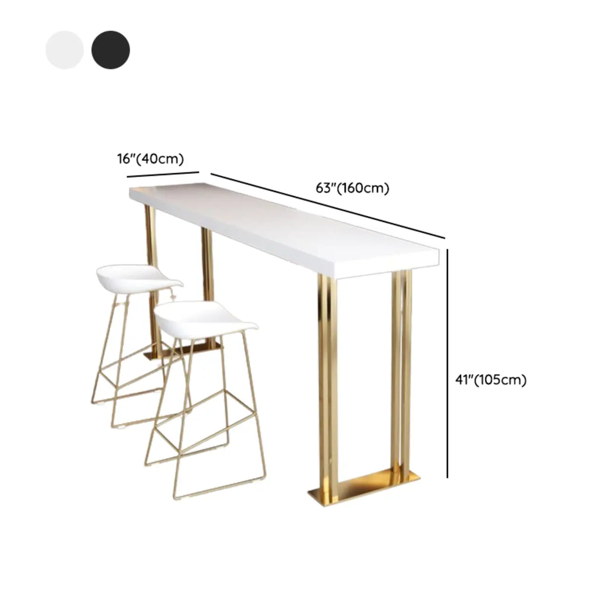 Table de bar rectangulaire de luxe en bois, avec piètement traîneau doré, pour salle à manger