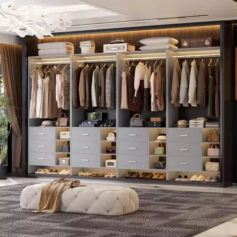 Besiost Set aus 4 Schrankorganisatoren mit Holzschubladen und Kleiderstangen