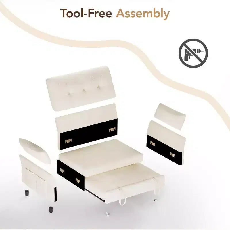 Dyonery 3-in-1-Schlafsofa, ausziehbares Schlafsofa mit Seitentasche und verstellbarer Rückenlehne, werkzeugloser Aufbau, klappbares Zweisitzersofa