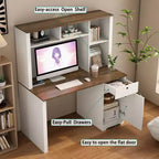 Moderner Computertisch mit Aufsatz und Bücherregal, 51.18IN, Bürotisch mit viel Stauraum, Schreibtisch für Arbeitszimmer und Leseraum