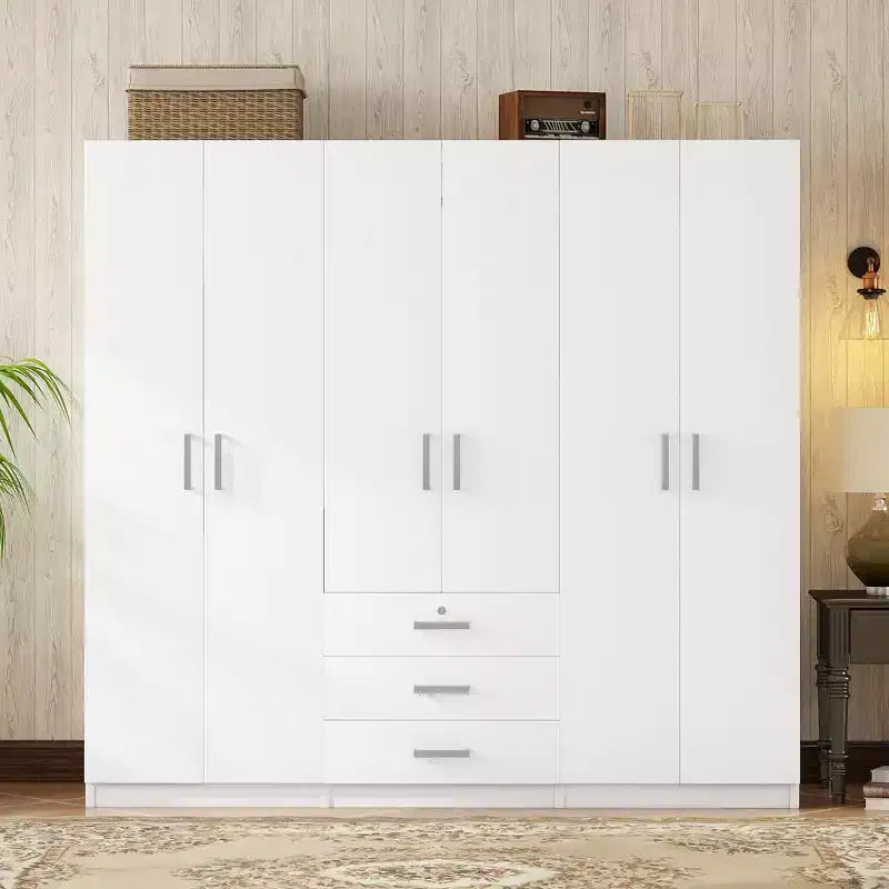 Guarda-roupa de madeira com 6 portas e gavetas para quarto