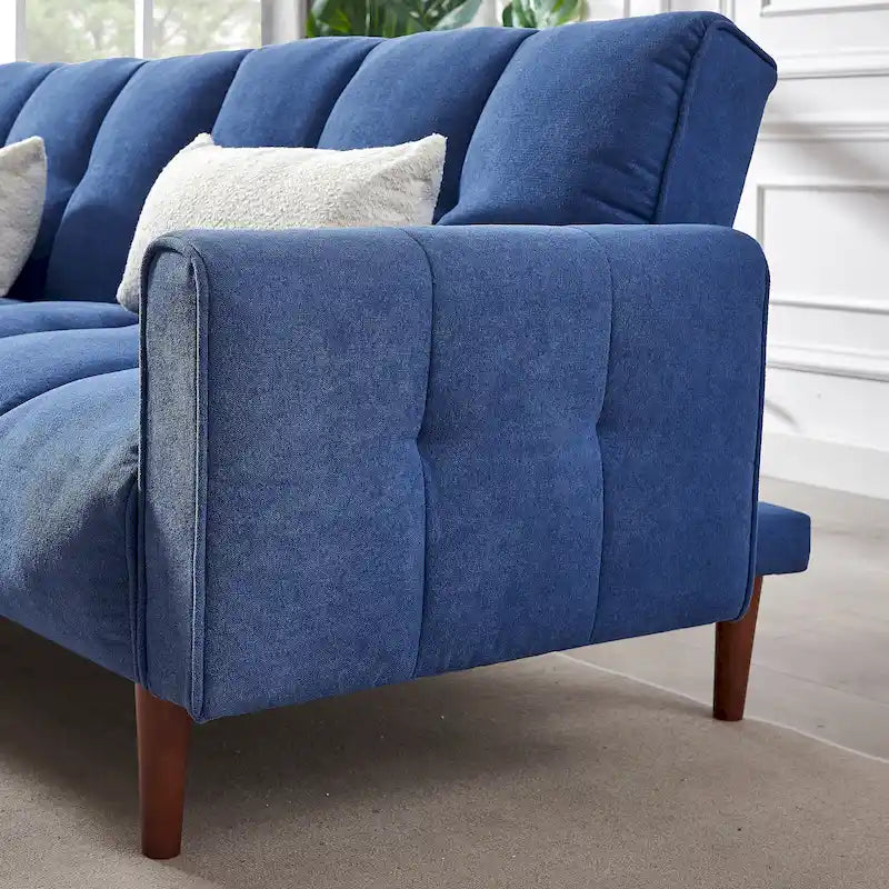 Rozkładana sofa futon z regulowanymi pozycjami i drewnianymi nogami