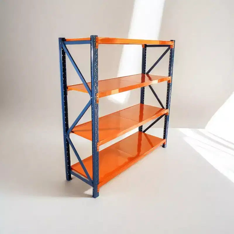 VIYET robuste Garagenregale, 4 Ebenen, verstellbare Metallregale mit 4400LBS Tragkraft, blau-orangefarbene Industrieregale für Gewerbe, Werkzeuge und Fitnessgeräte
