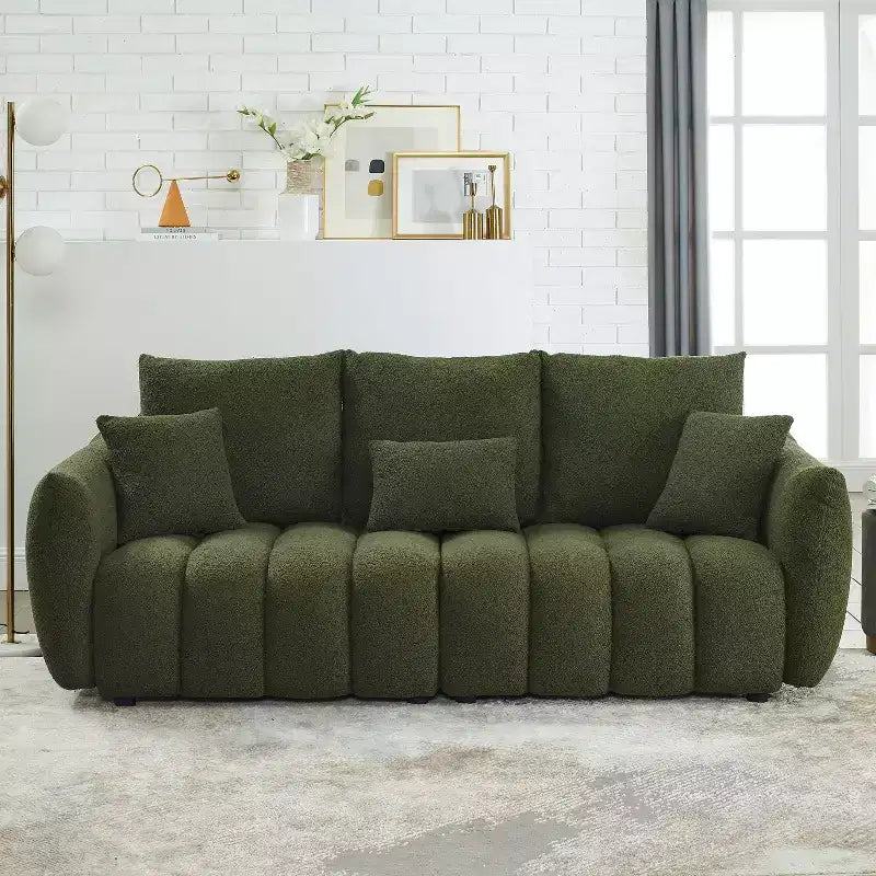 Nowoczesna 3-osobowa sofa GDFStudio Alanna 79.5 z tapicerką z tkaniny teddy i poduszkami