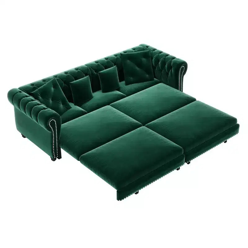 Whisen Schlafsofa aus Samt, 3-in-1, King Size, ausziehbar und umwandelbar, mit beweglichem Ottomanen, gestepptes Design