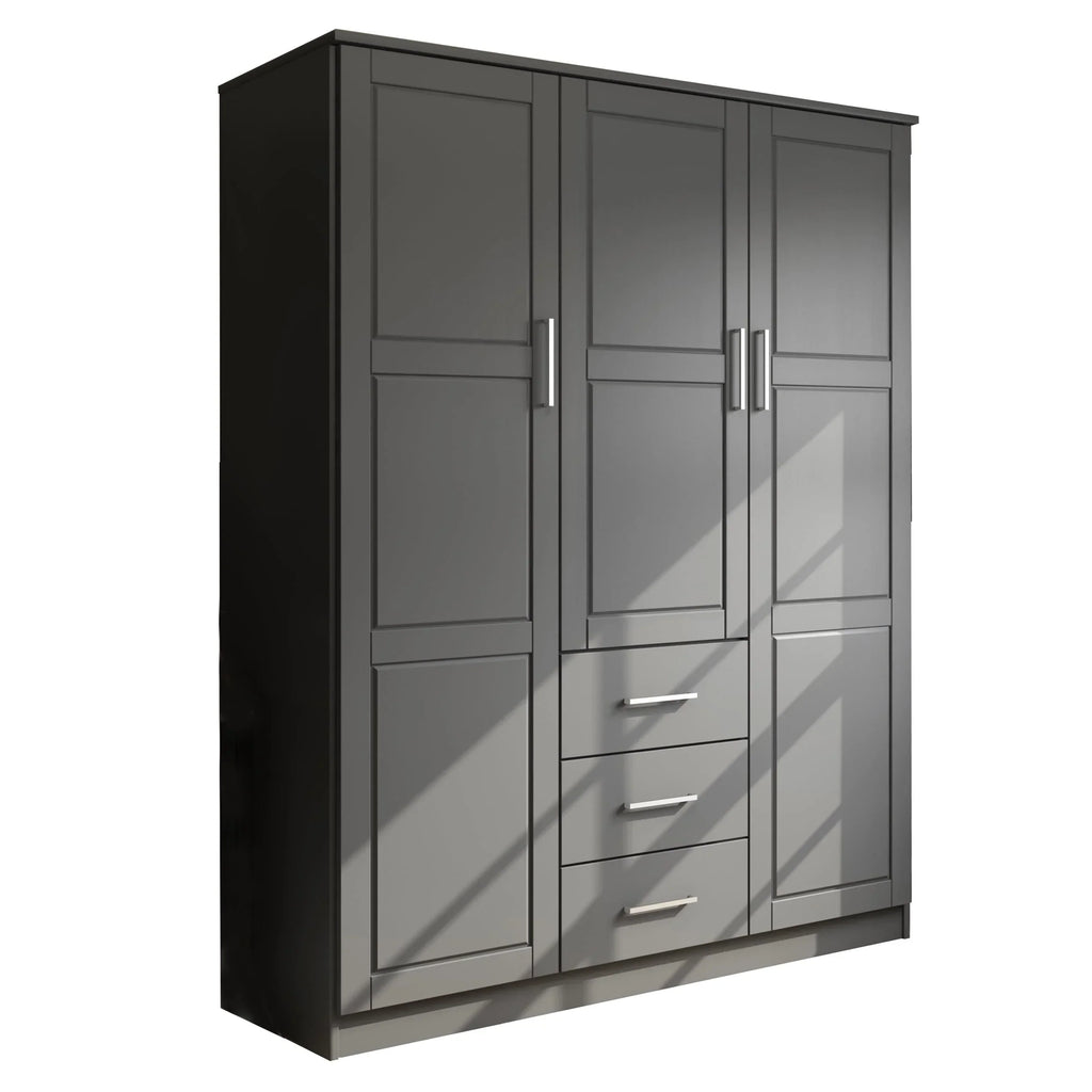 Palace Imports Cosmo Kleiderschrank mit 3 Türen aus 100 % Massivholz und Türen aus Massivholz oder mit Spiegel