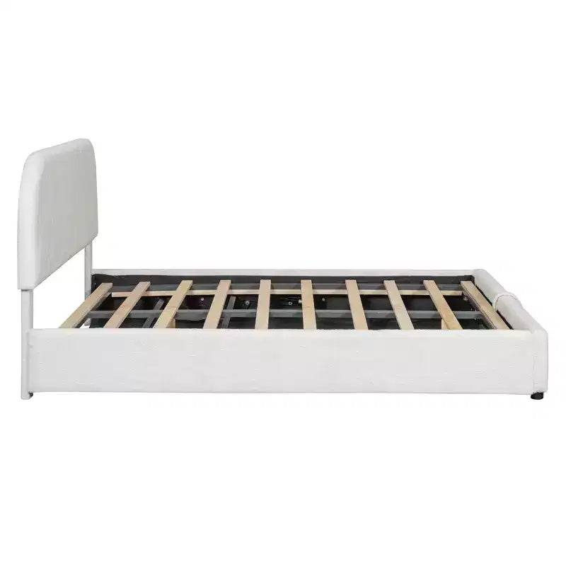 Gestoffeerd queensize bed met opbergruimte en liftmechanisme - wit