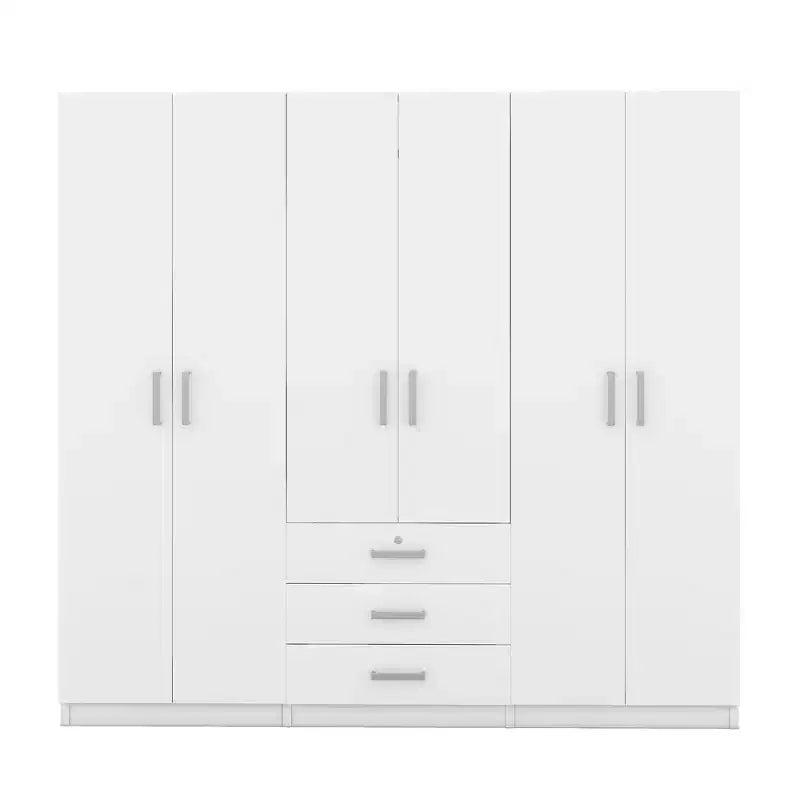 Guarda-roupa de madeira com 6 portas e gavetas para quarto