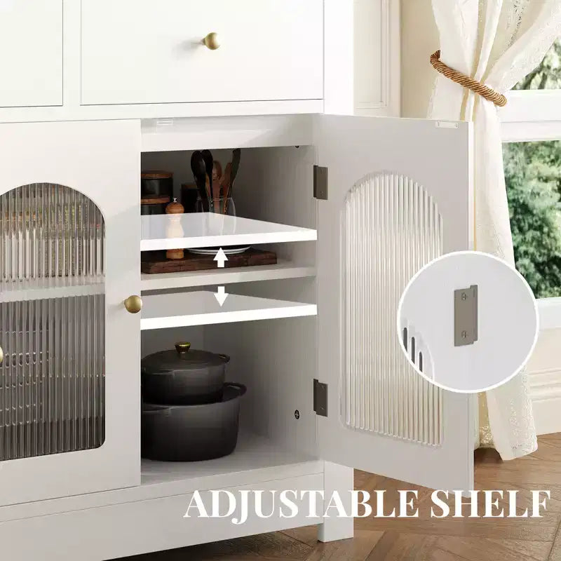 Credenza contenitore stretta da 55 pollici con 3 cassetti e 4 ante per cucina, sala da pranzo e soggiorno