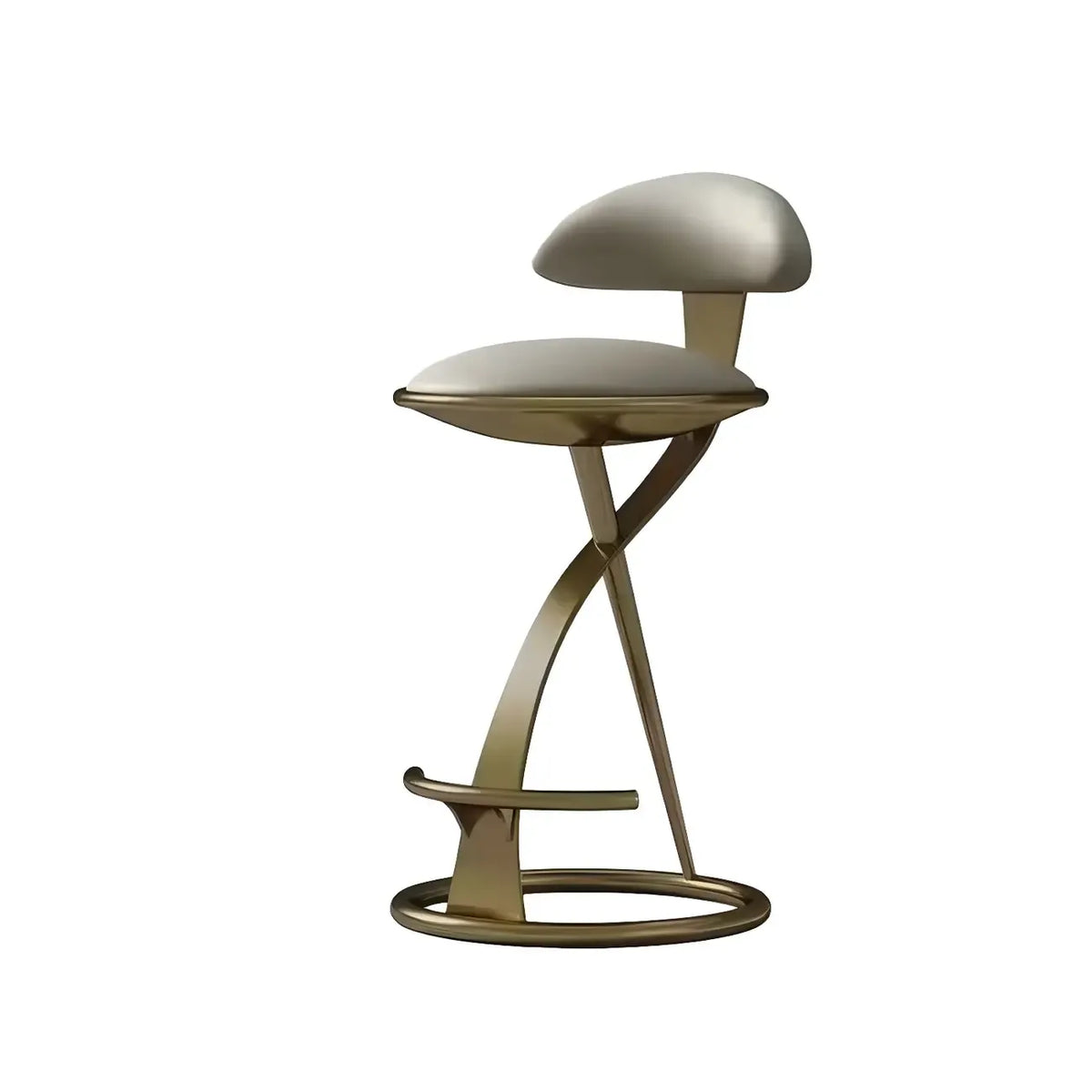 Luxe barkruk met strak beige leren zitvlak en goudkleurig metalen frame
