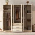 Guarda-roupa de madeira com 6 portas e gavetas para quarto