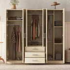 Guarda-roupa de madeira com 6 portas e gavetas para quarto