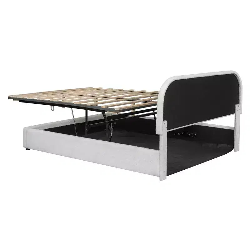 Gestoffeerd queensize bed met opbergruimte en liftmechanisme - wit