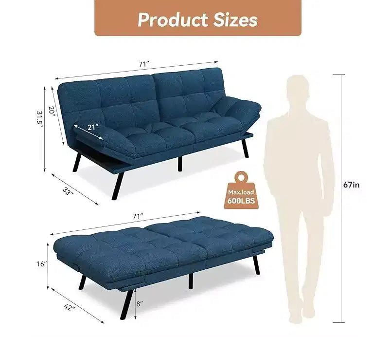 Umwandelbares Futonsofa mit verstellbarer Rückenlehne und abnehmbaren Armlehnen