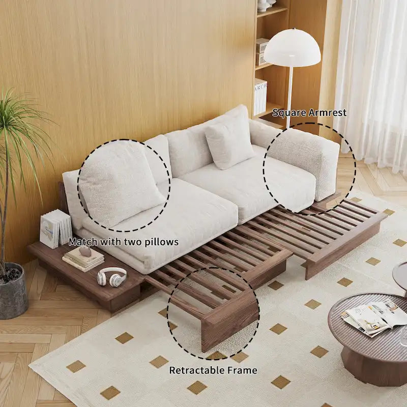 JASIWAY Modernes Sofa aus Massivholz mit Bezug aus Baumwollleinen