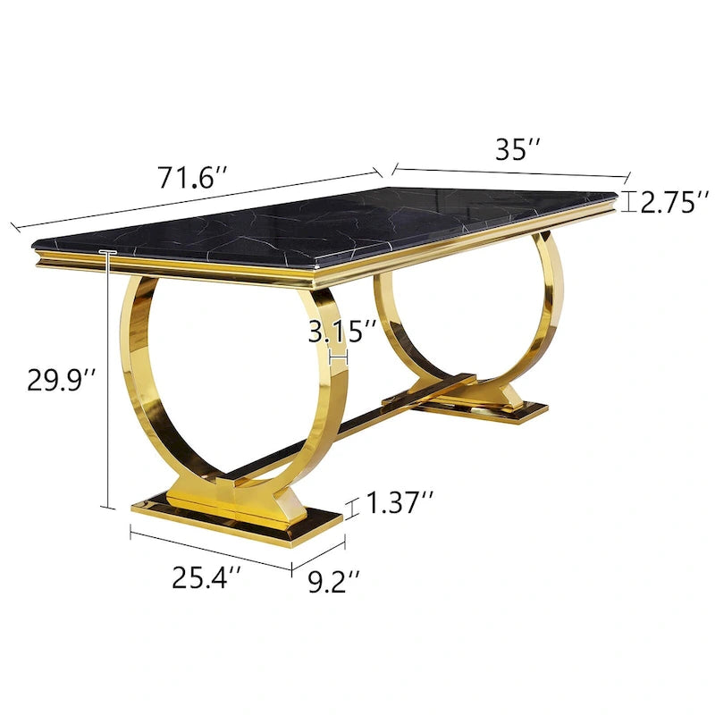 Mesa de jantar moderna com base em U de metal inoxidável