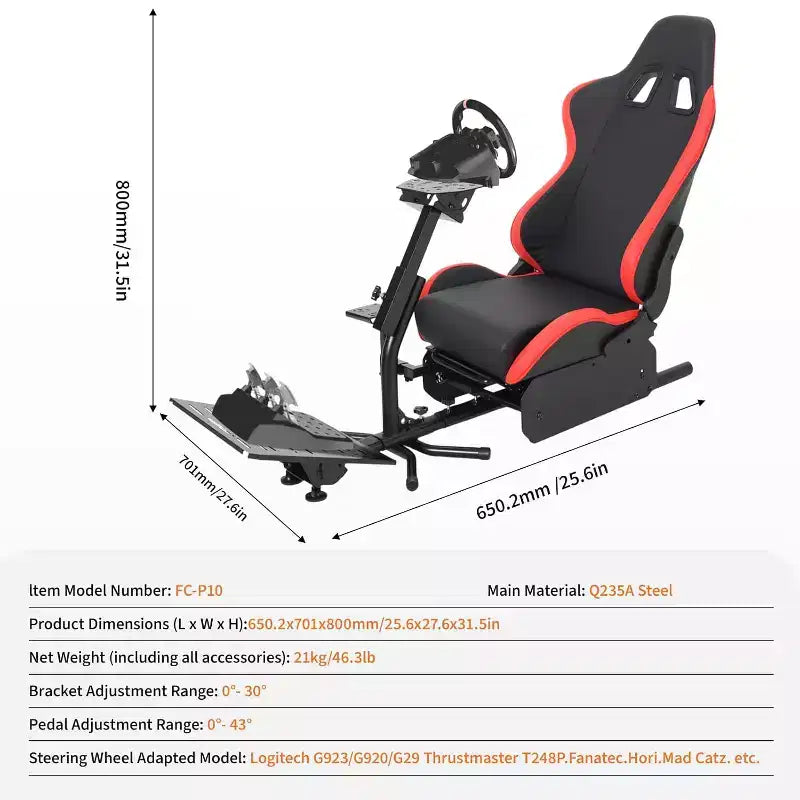 Cockpit pliable pour simulateur de course, support de volant réglable pour G29/G920/G923, compatible avec Thrustmaster, Fanatec, Hori et Mad Catz, angle des pédales réglable