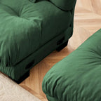 Narożna sofa dwuosobowa w kształcie litery L z tapicerką chenille i poduszkami lędźwiowymi