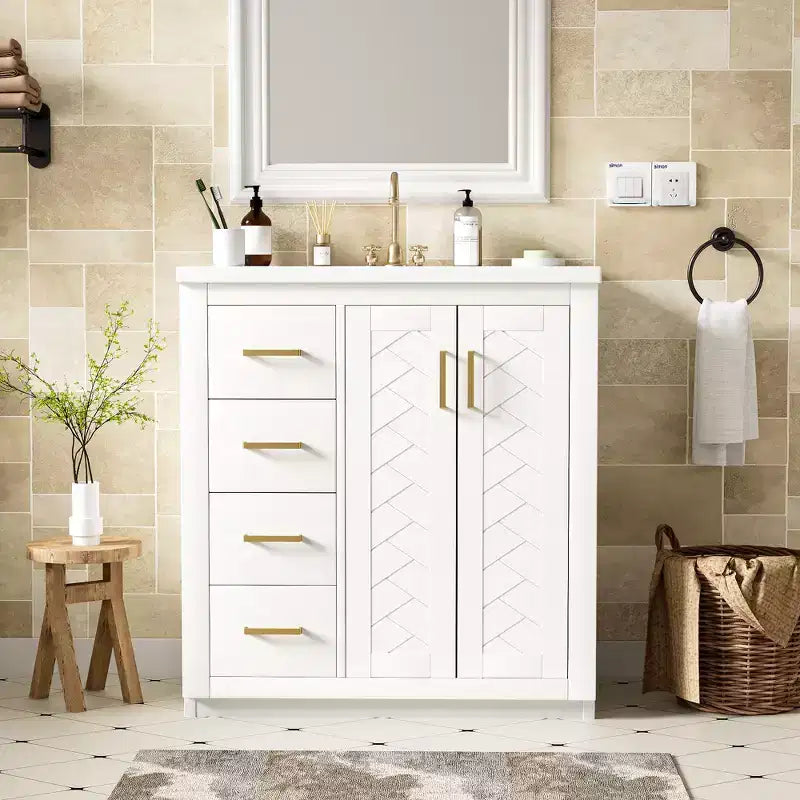 30 Badezimmer-Waschtischunterschrank mit einem Waschbecken, Schrank und 3 Schubladen ??Schwarz / Blau / Grün / Indigo / Weiß