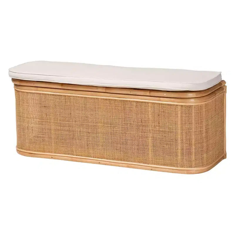 bali & pari Banc de rangement en rotin naturel Ishana Naturel/Blanc : polyester rembourré, cadre en contreplaqué, aucun assemblage requis