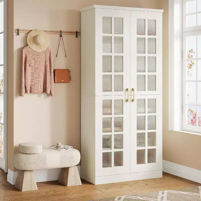 Hoher Schuhschrank von Lantine mit Türen, Schuhaufbewahrung mit 8 Ebenen und verstellbaren Einlegeböden, moderner Schuhschrank für Flur, Kleiderschrank und Wohnzimmer, Weiß