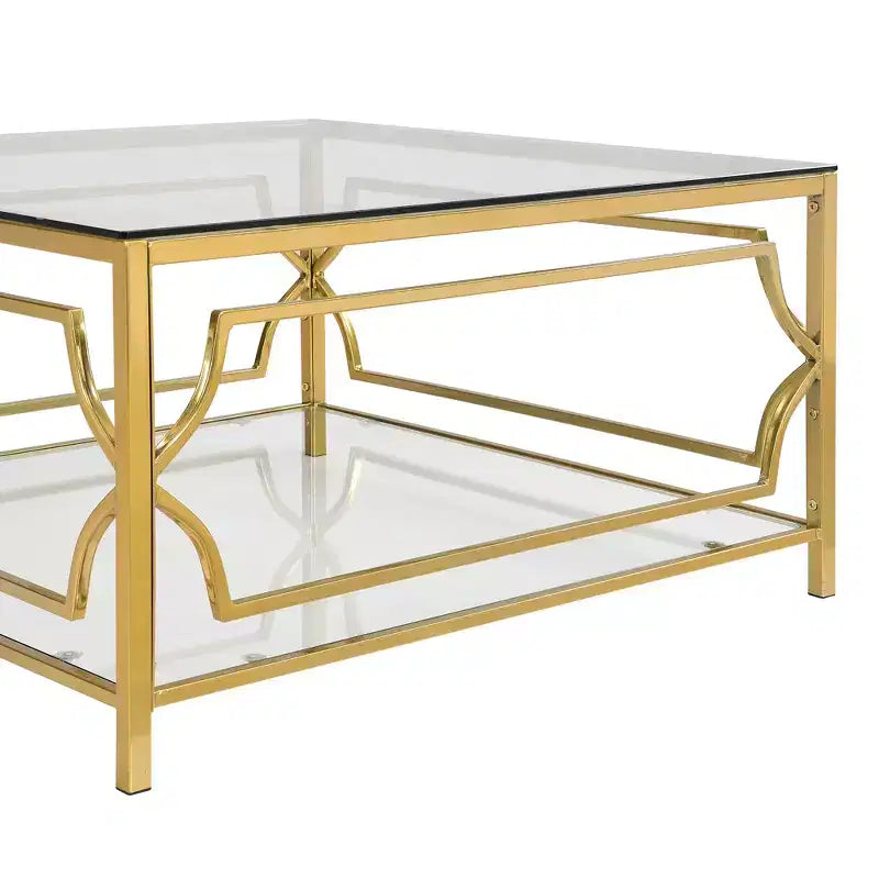 Table basse carrée Merax avec plateau en verre noir ou transparent et étagère d’exposition à deux niveaux