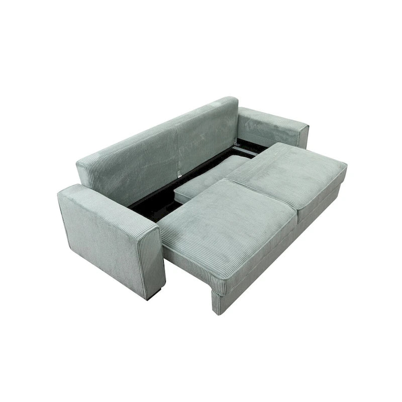 Divano letto grande Roomfitters con contenitore, divano moderno a 3 posti, divano imbottito con schienale per piccoli spazi