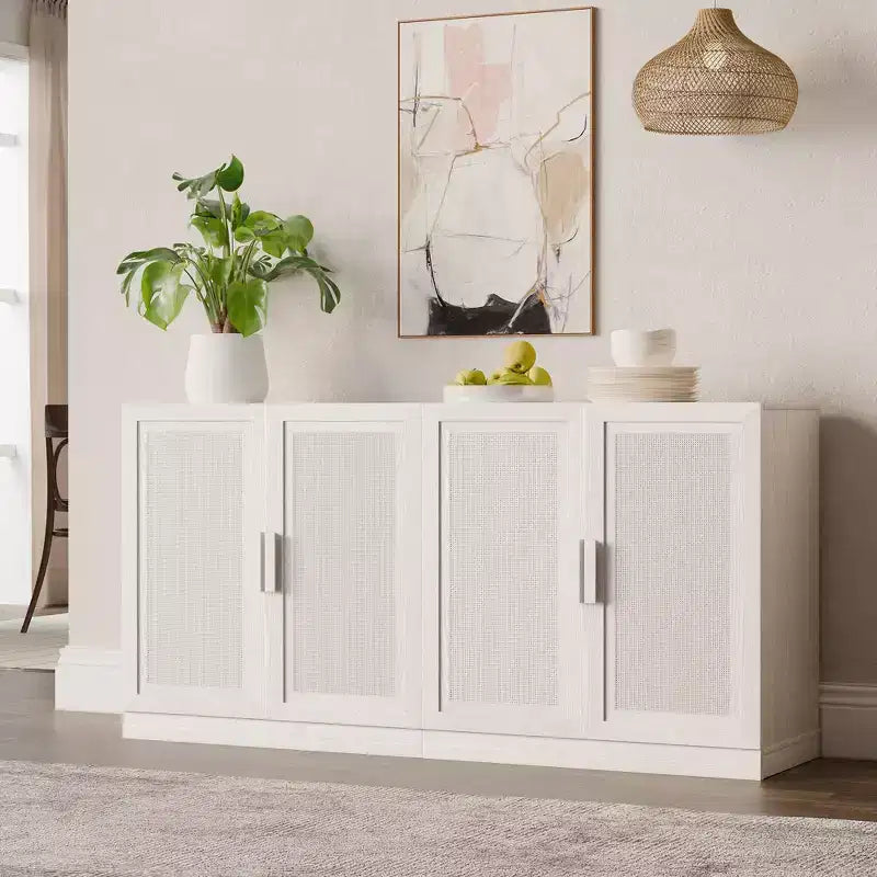 Set van 3 dressoirkasten met rotandeuren en verstelbare planken - 93Lx31H