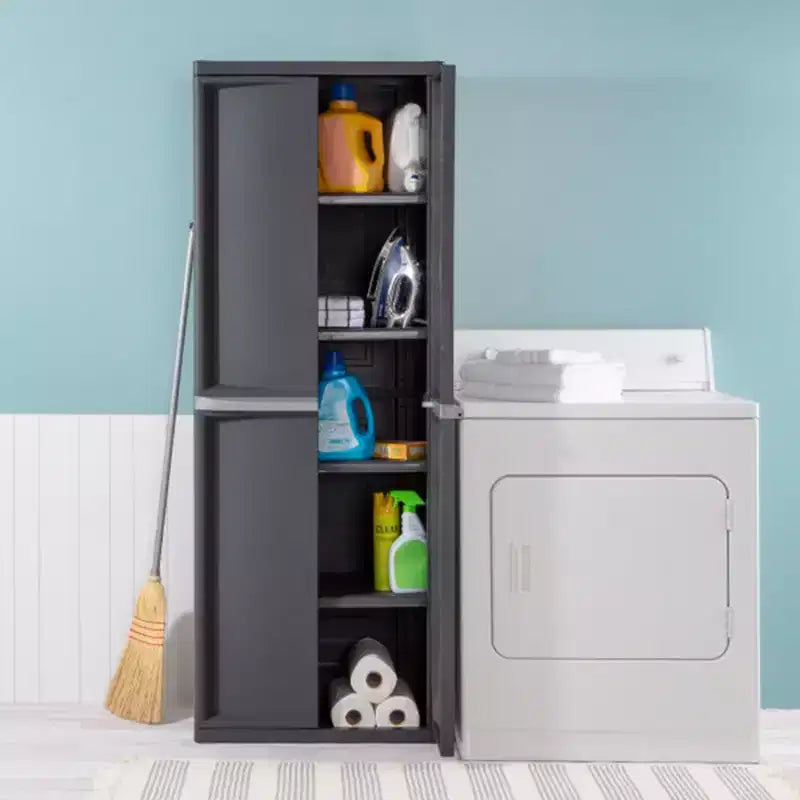 Sterilite 2er-Pack verstellbarer Aufbewahrungsschrank mit 4 Regalböden und Behälter für die Garage, Grau