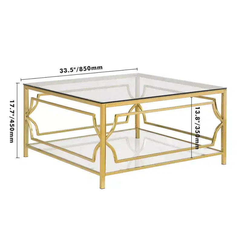 Table basse carrée Merax avec plateau en verre noir ou transparent et étagère d’exposition à deux niveaux