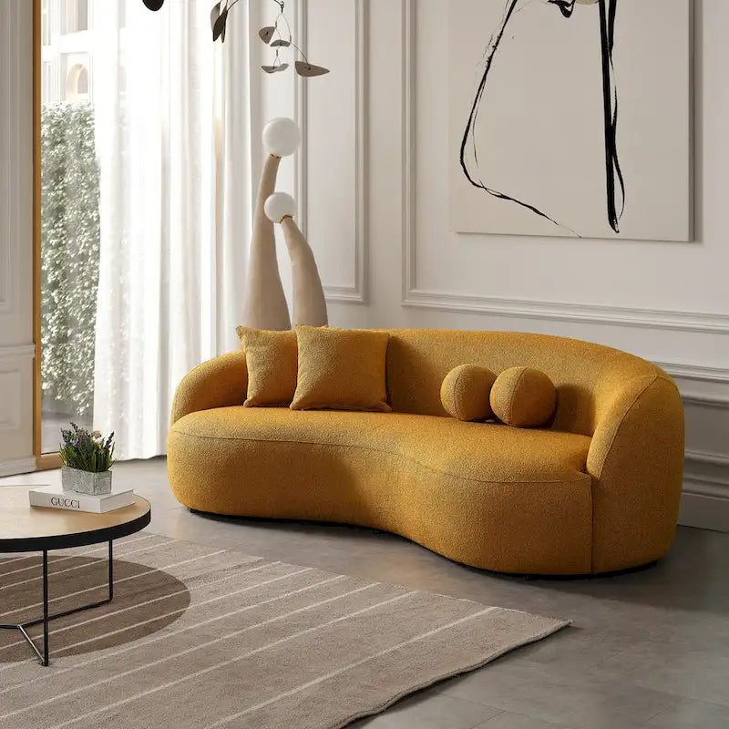 Blaine gebogenes Sofa im Japandi-Stil aus luxuriösem, modernem Bouclé-Stoff