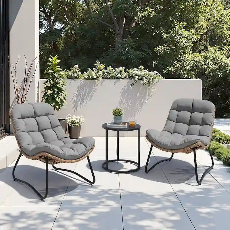 Fauteuils Papasan d’extérieur avec coussin en rotin PE, fauteuils confortables pour terrasse avec table d’appoint