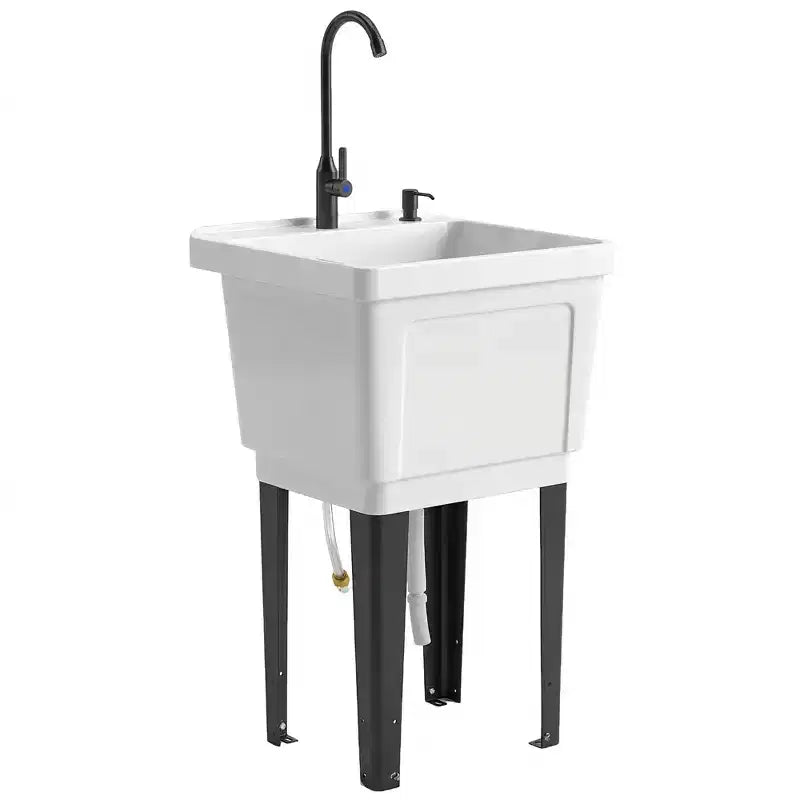 Tragbares Mehrzweck-Waschbecken mit Waschbottich, freistehendes Waschbecken mit Wasserhahn, Seifenspender und Schläuchen