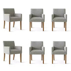 Set di 6 sedie da pranzo imbottite con braccioli, poltroncine moderne in lino con gambe in legno, sedie decorative per sala da pranzo e soggiorno - Panipeachy